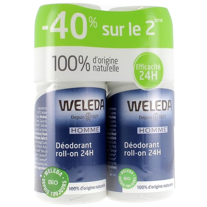 Déodorant Roll-on 24h homme Weleda - 2 flacons de 50 ml