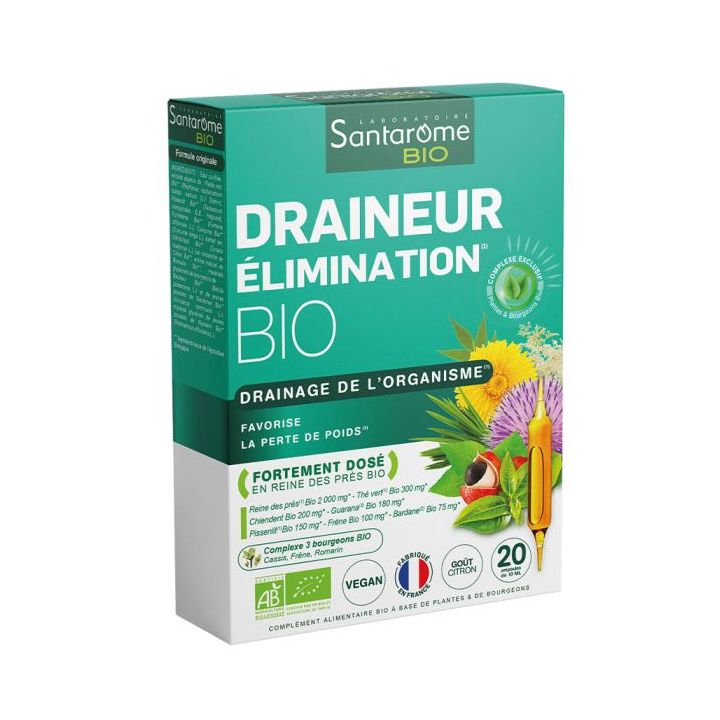 Draineur élimination bio Santarome - boite de 20 ampoules de 10 ml