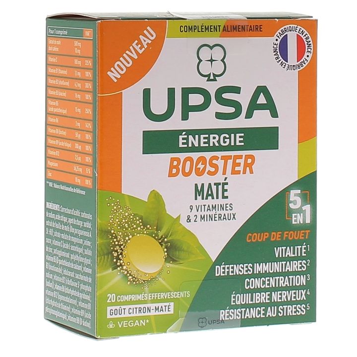 Energie Booster maté 5 en 1 UPSA - boîte de 20 comprimés effervescents