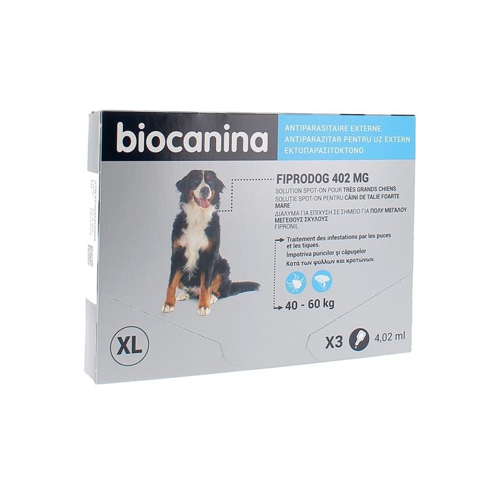 Fiprodog Spot-on 402 mg Biocanina très grands chiens 40-60 kg - 3 pipettes