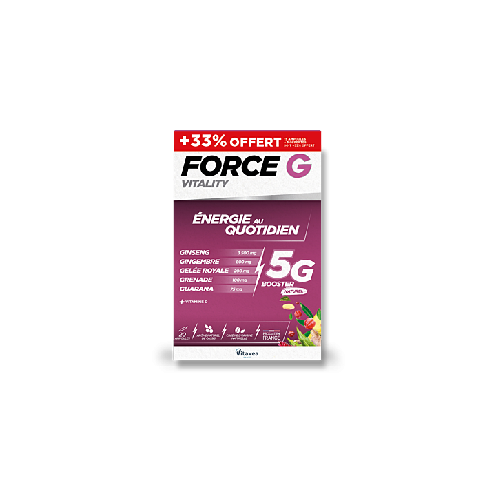 Force G Vitality énergie immédiate Vitavea - boite de 20 ampoules