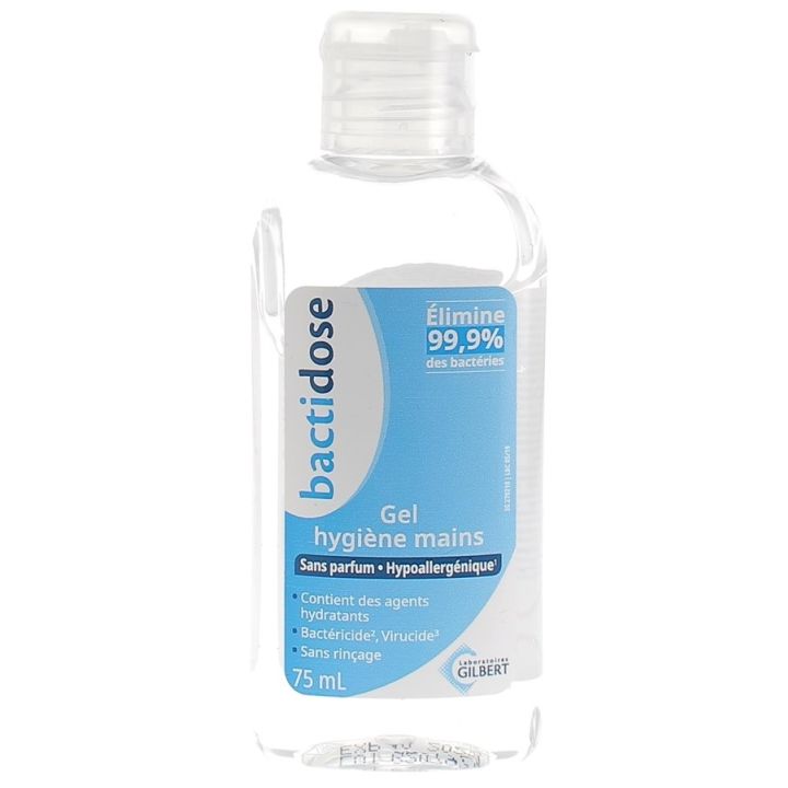 Gel hydroalcoolique hygiène mains Bactidose - flacon de 75 ml