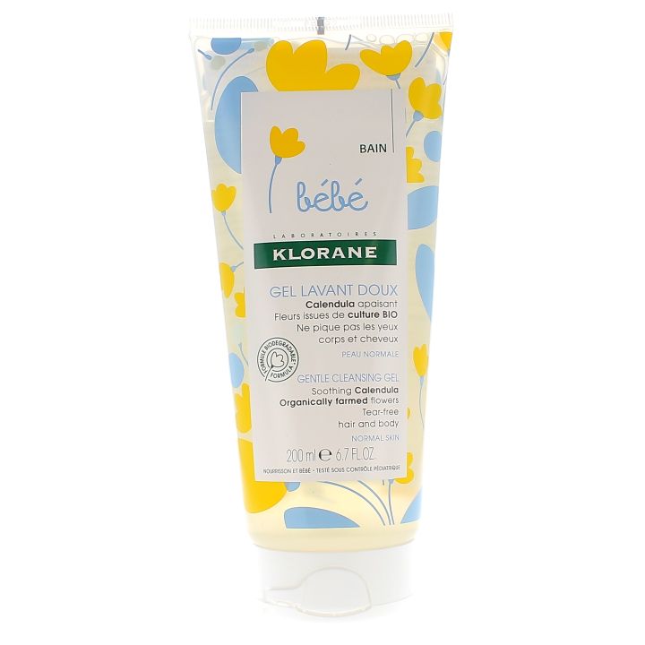 Gel lavant doux bébé Klorane - tube de 200 ml
