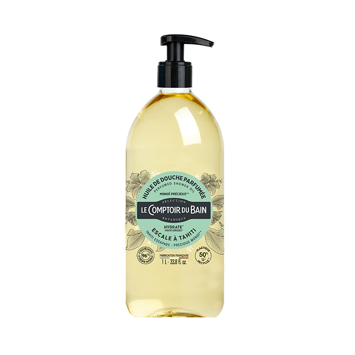 Huile de douche parfumée Escale à Tahiti Le Comptoir du Bain - flacon-pompe de 1 L