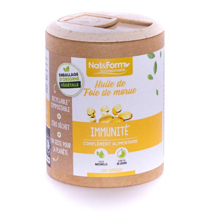 Huile de foie de morue Ecoresponsable Nat&Form - boite de 200 capsules