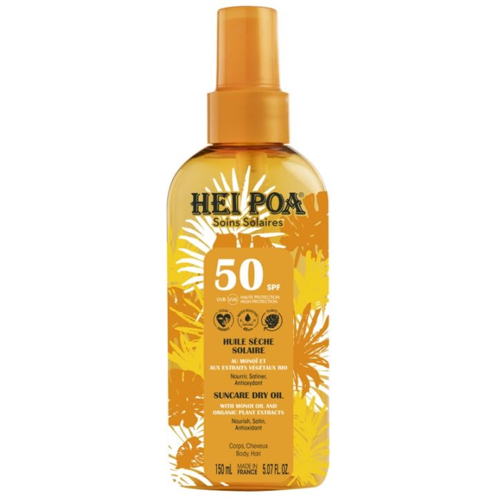 Huile sèche solaire SPF50 Hei Poa - spray de 150 ml