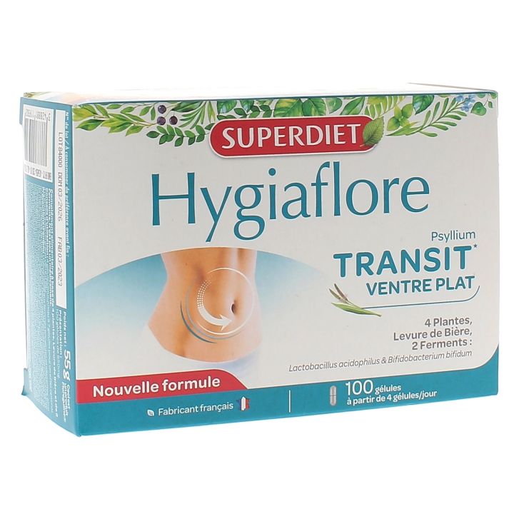 Hygiaflore transit ventre plat Super Diet - boîte de 100 gélules