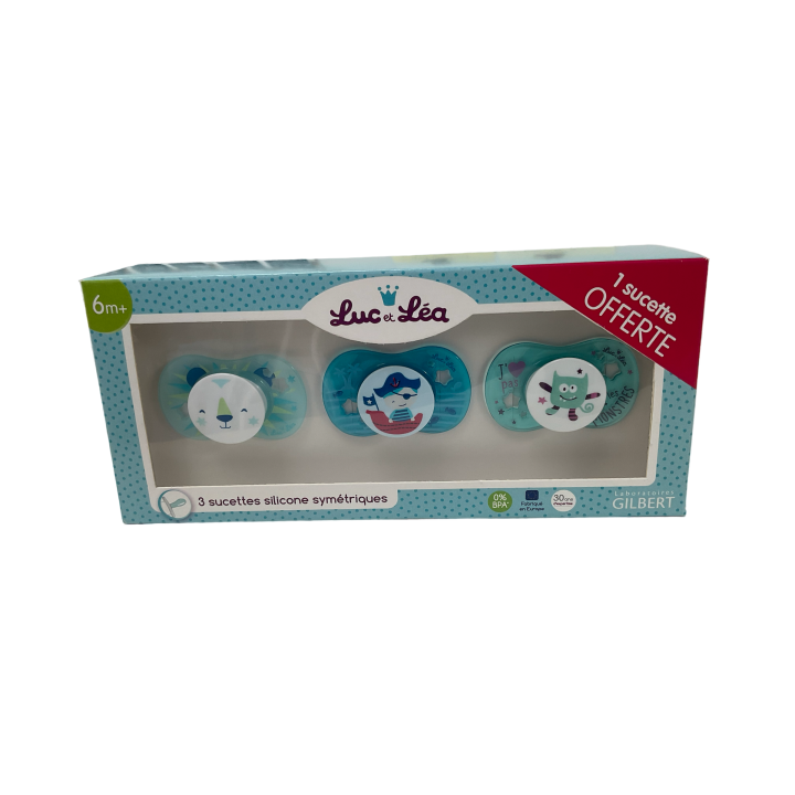 Sucettes silicone symétriques 6 m+ Luc et Léa - 3 sucettes dont 1 offerte