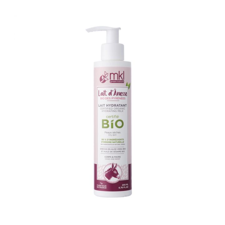 Lait d'Anêsse lait hydratant corps & mains bio MKL Green Nature - flacon-pompe de 200 ml