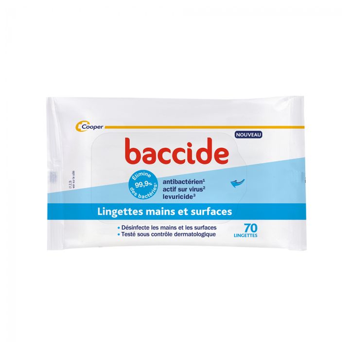 Lingette désinfectante mains & surface Baccide - sachet de 70 lingettes