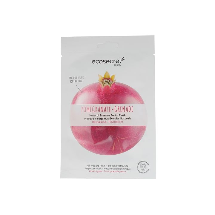 Masque visage revitalisant aux extraits naturels de grenade Eco Secret - un masque en tissu