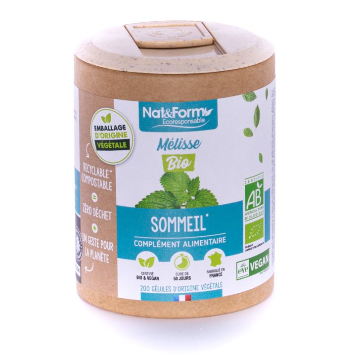 Mélisse Bio Ecoresponsable Nat&Form - boite de 200 gélules