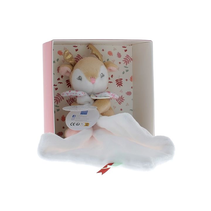 Mini doudou renne mouchoir Doudou et compagnie - boîte avec doudou de 20 cm