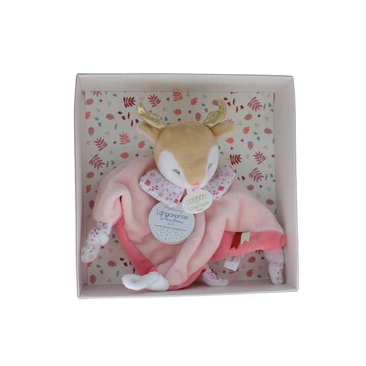 Mini doudou renne rose Doudou et compagnie - boîte avec doudou de 20 cm