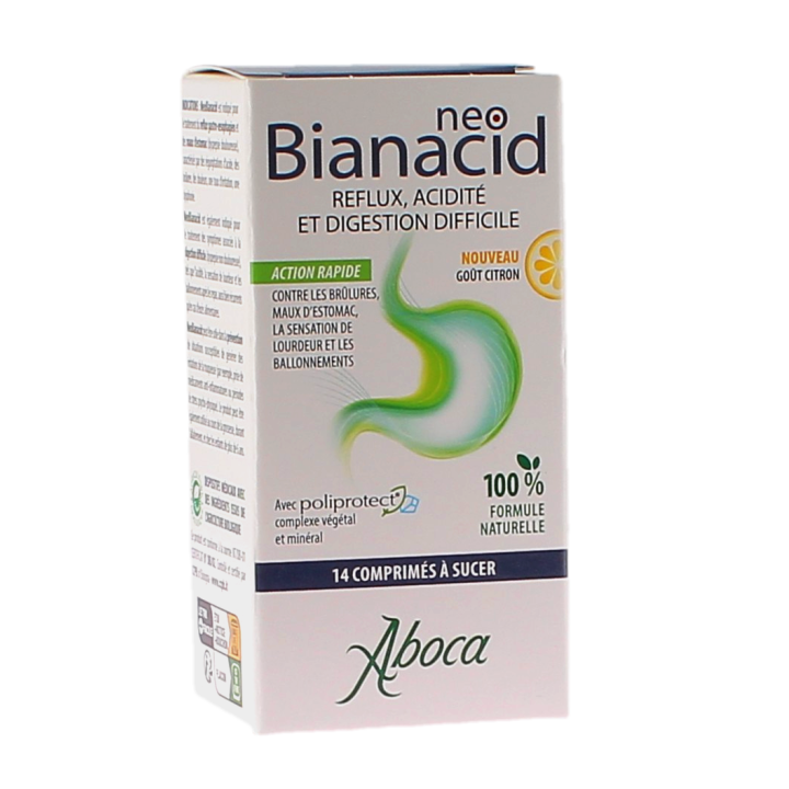 NeoBianacid acidité et reflux goût citron Aboca - boite de 14 comprimés à sucer