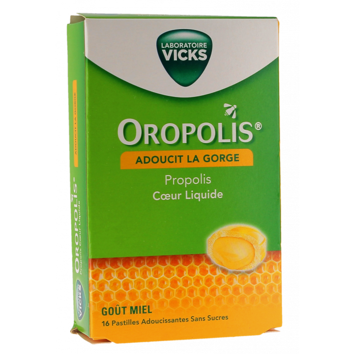 Oropolis coeur liquide goût miel sans sucres Vicks - boîte de 16 pastilles