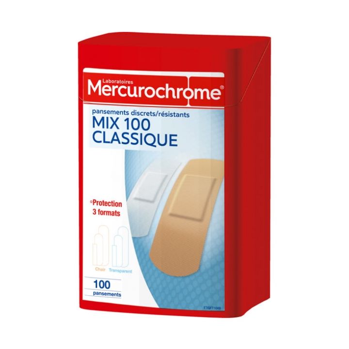 Pansement mix 100 classique Mercurochrome - boîte de 100 pansements