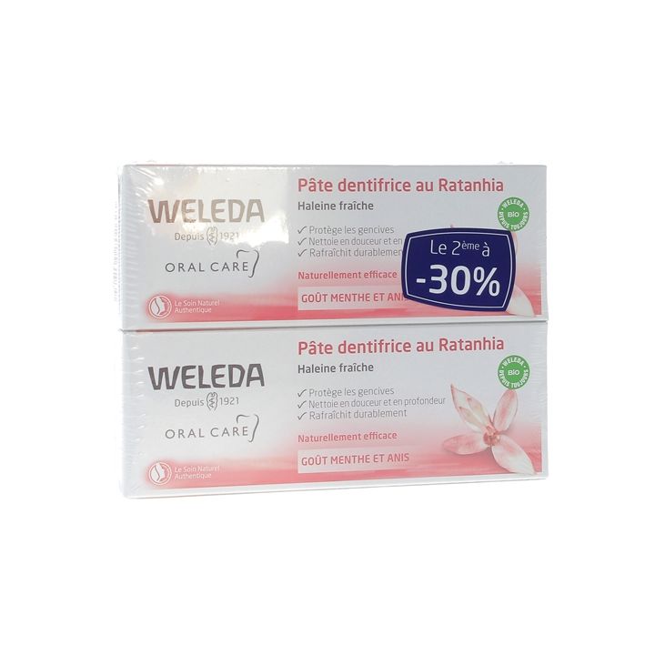 Pâte dentifrice au ratanhia Weleda - lot de 2 tubes de 75 ml