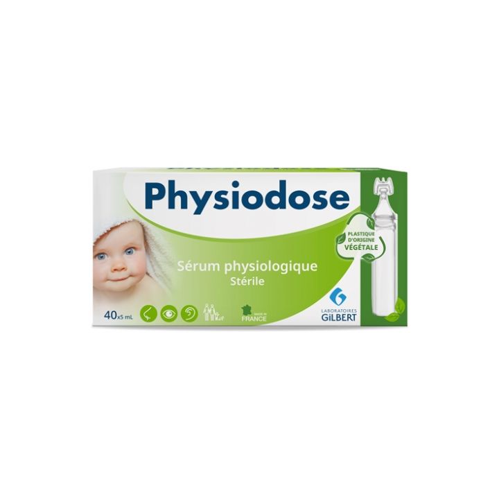 Physiodose sérum physiologique stérile Gilbert - boîte de 40 unidoses d'origine végétale de 5 ml