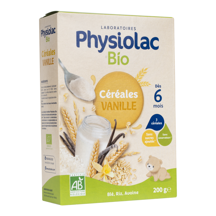 Physiolac bio céréales vanille dès 6 mois Gilbert - boite de 200 g
