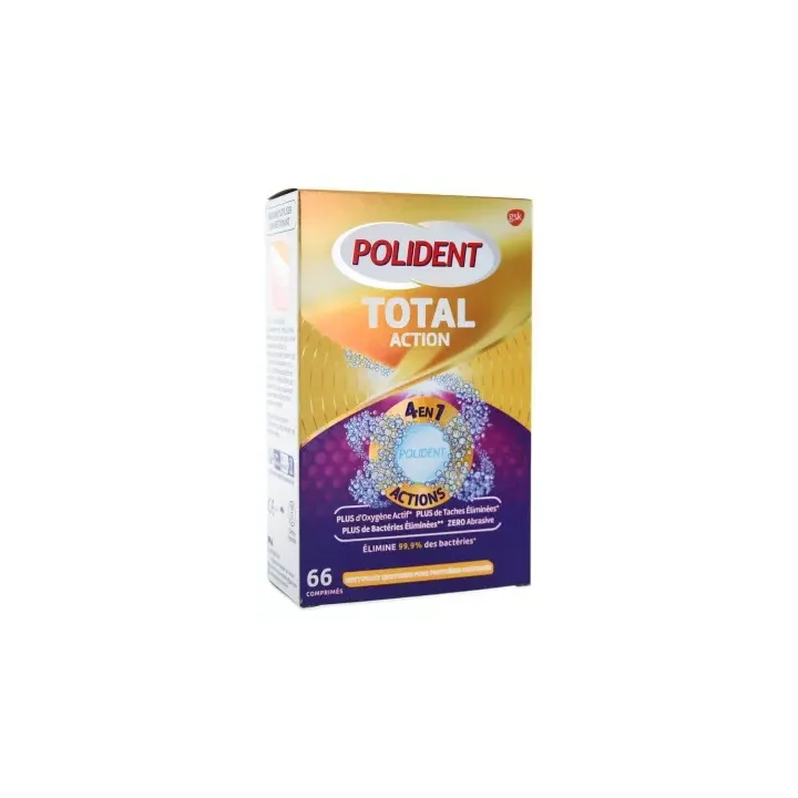Total action nettoyant 4 en 1 pour appareils dentaires Polident - boîte de 66 comprimés