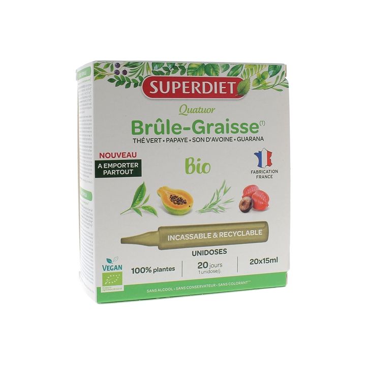 Quatuor Brûle-graisse bio Superdiet - boîte de 20 unidoses de 15ml