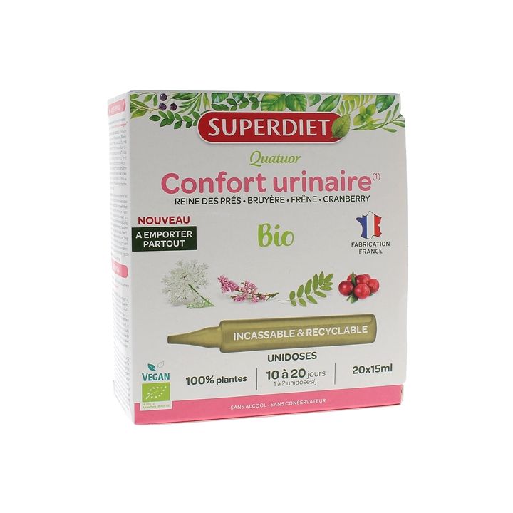 Quatuor Confort urinaire bio Superdiet - boîte de 20 unidoses de 15ml