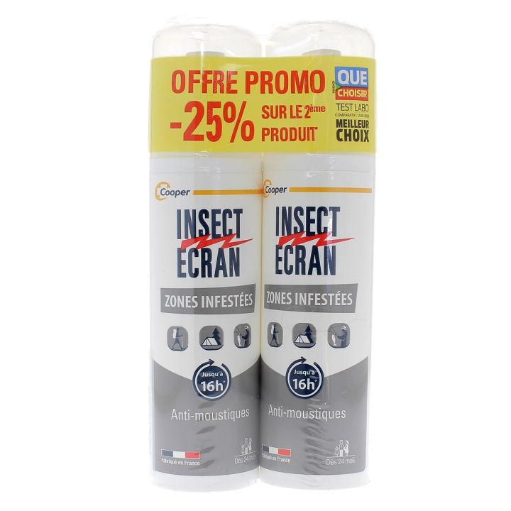 Spray répulsif anti-moustiques zones infestées Insect écran - lot de 2 sprays de 100 ml