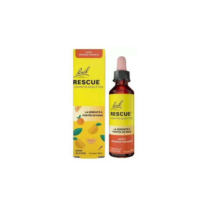 Rescue goût orange mangue Fleurs de Bach - flacon compte-gouttes de 20ml