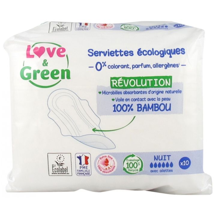 Serviettes hypoallergéniques nuit Love & Green - sachet de 10 serviettes