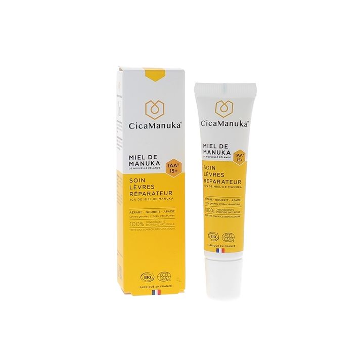 Soin lèvres réparateur 10% de Miel de Manuka IAA 15+ bio CicaManuka - tube de 15 ml