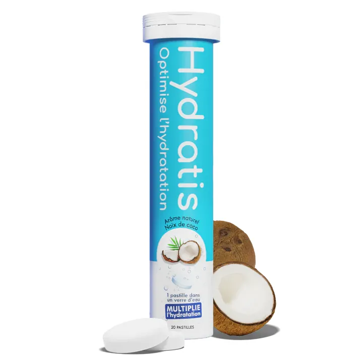 Solution d'hydratation goût noix de coco Hydratis - tube de 20 pastilles effervescentes