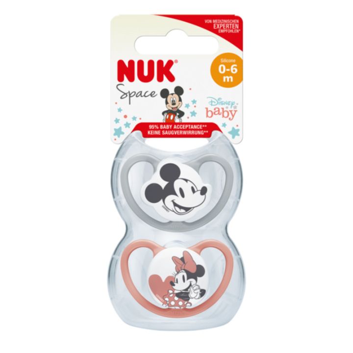Space Sucette silicone Mickey 0-6 mois NUK - lot de 2 sucettes