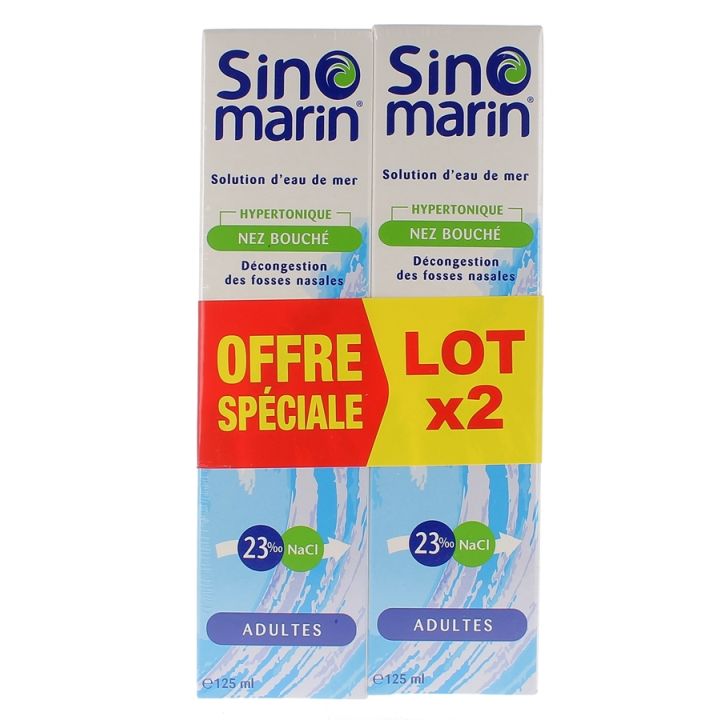 Spray nasal solution d'eau de mer hypertonique nez bouché Sinomarin - lot de deux sprays de 125ml