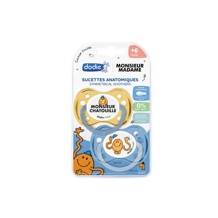 Sucettes anatomiques édition limitée Madame Monsieur +6 mois Dodie - lot de 2 sucettes