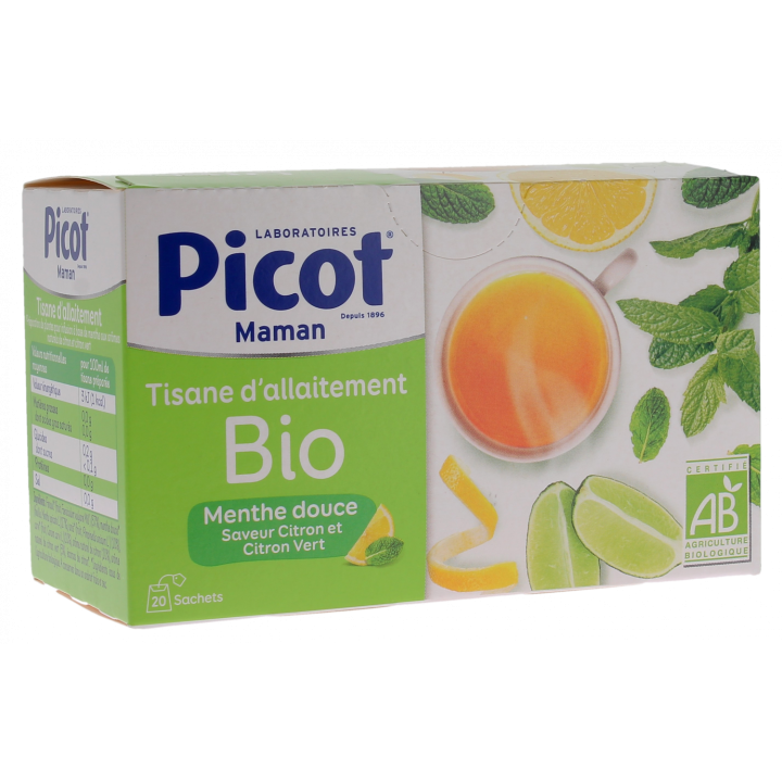 Tisane d'allaitement menthe douce saveur citron bio Picot - boîte de 20 sachets