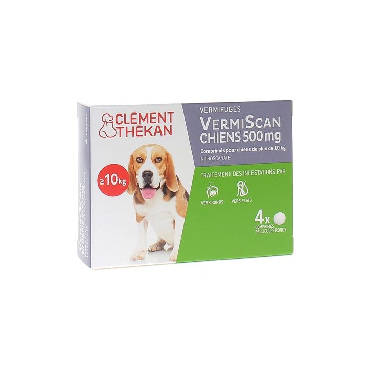 VermiScan chiens 500 mg Clément thékan - 4 comprimés pelliculés ronds