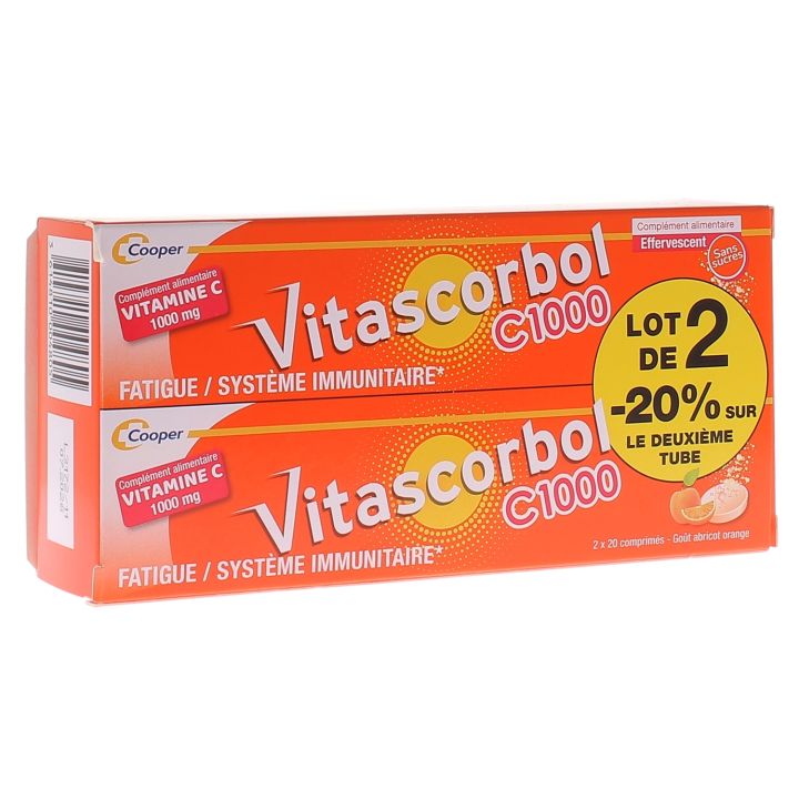 Vitascorbol C1000 vitamine C Cooper - lot de 2 boîtes de 20 comprimés effervescents
