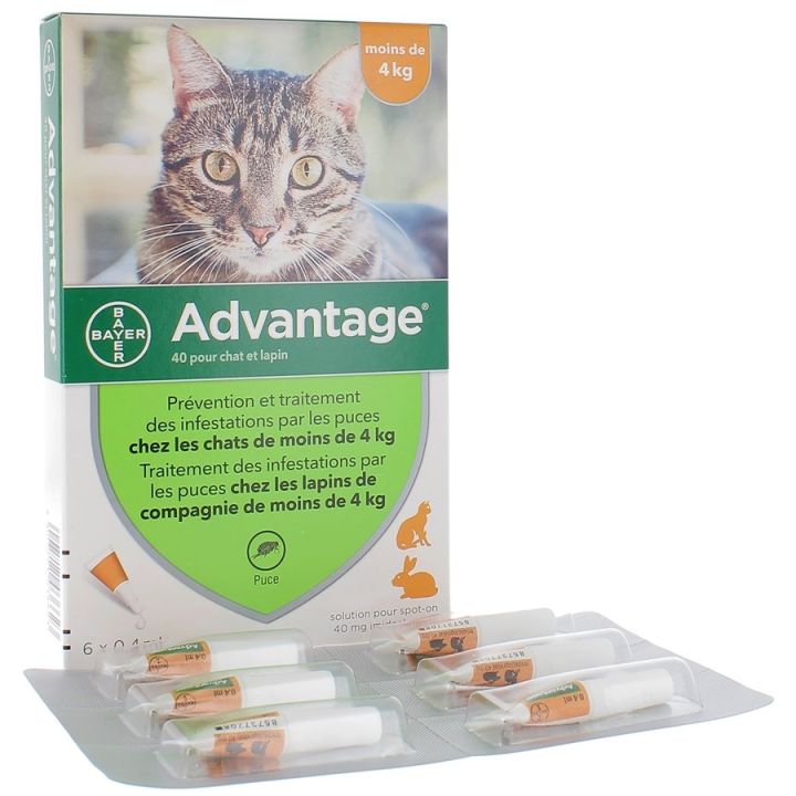 Advantage 40 pour chat et lapin moins de 4 kg Bayer - boite de 6 pipettes
