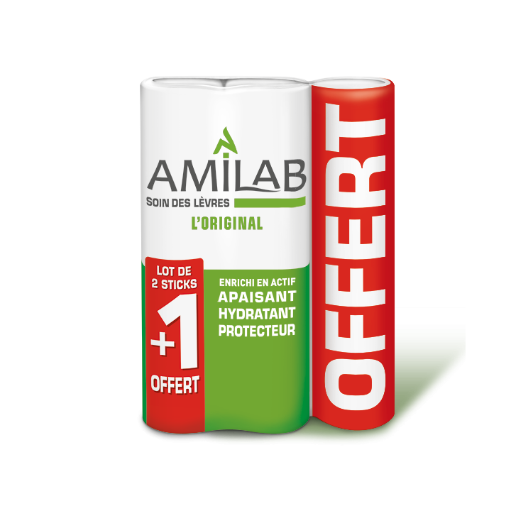 Stick à lèvres Amilab - lot de 2 sticks + 1 offert