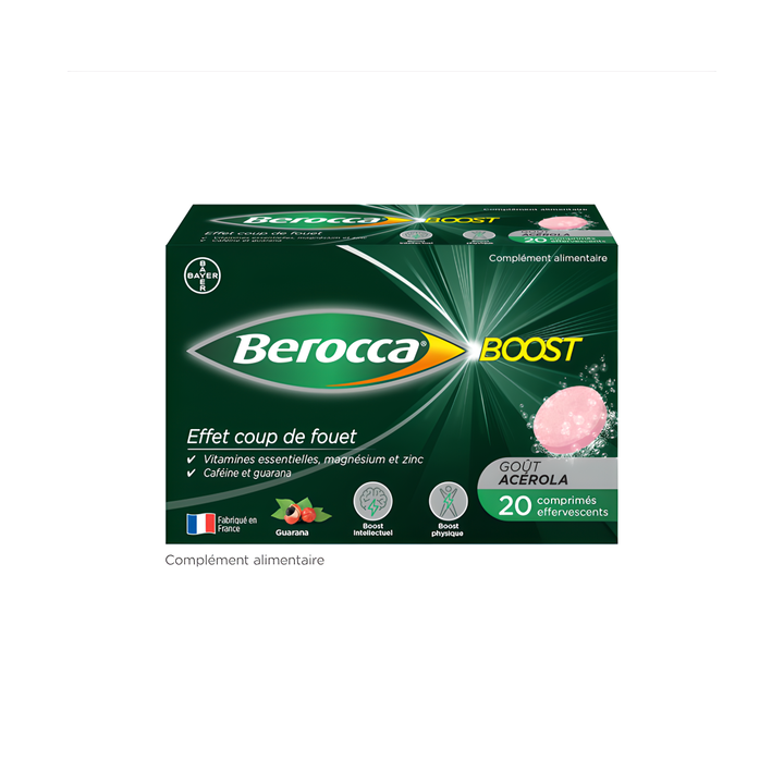 Berocca Boost Vitamines, Caféine et Guarana - boîte de 20 comprimés effervescents