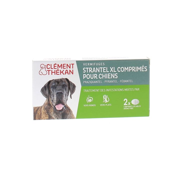 Strantel XL chiens vermifuges goût viande Clement Thekan - boîte de 2 comprimés sécables