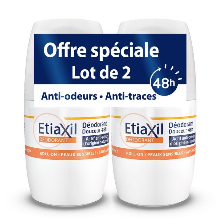 Déodorant douceur sans aluminium Etiaxil - lot de 2 roll-on de 50 ml