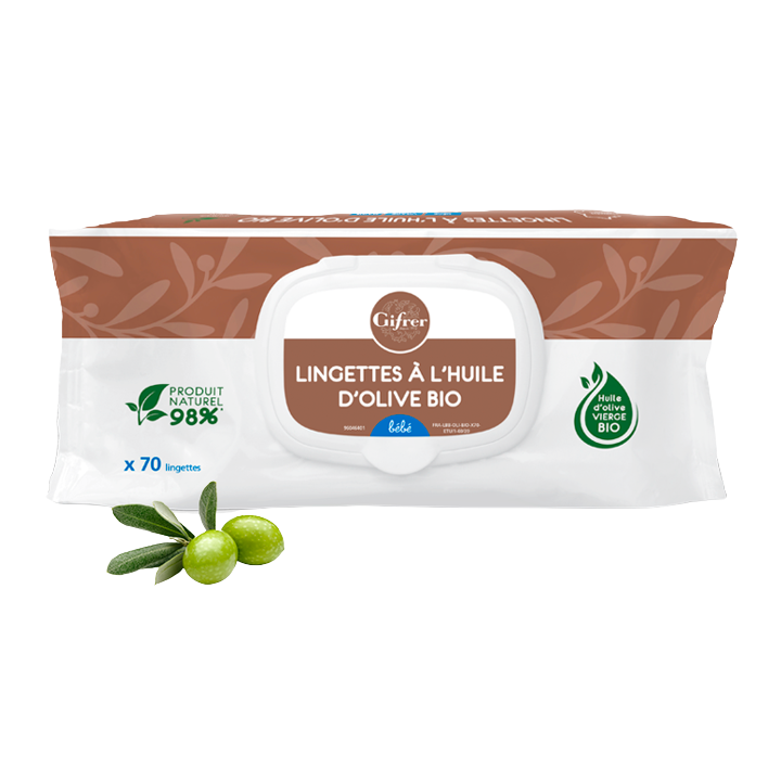 Lingettes nettoyantes à l'huile d'olive vierge Gifrer - paquet de 70 lingettes