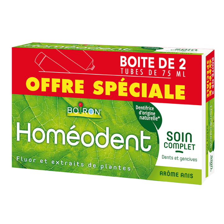 Dentifrice Homéodent soin complet dents et gencives goût anis Boiron - 2 tubes de 75 ml