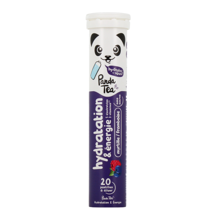Pastilles hydratation et énergie goût myrtille framboise Panda Tea - 20 pastilles effervescentes