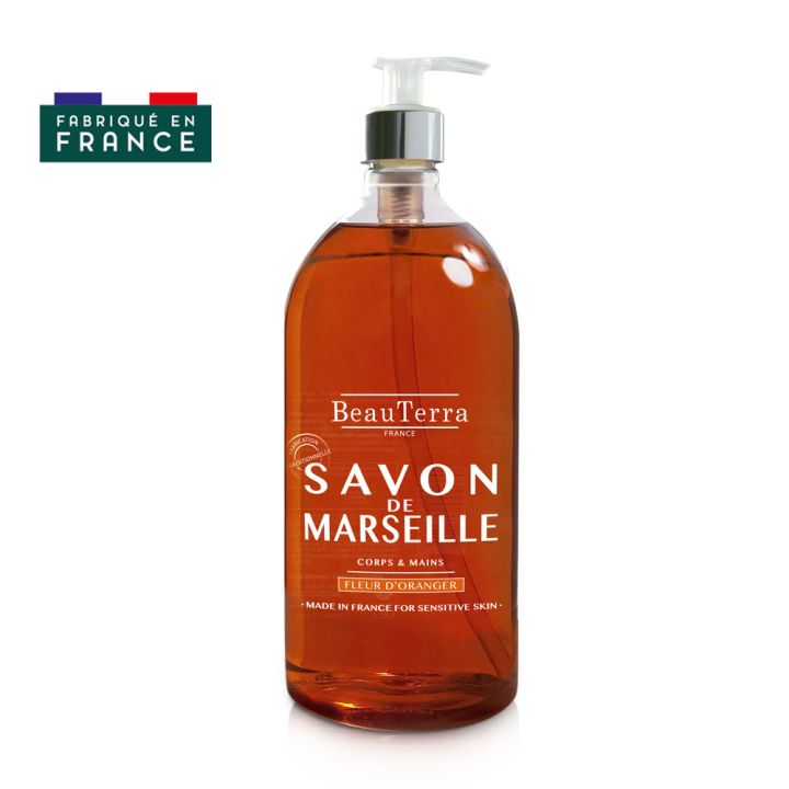 Savon de marseille fleur d'oranger Beauterra - flacon-pompe de 300ml