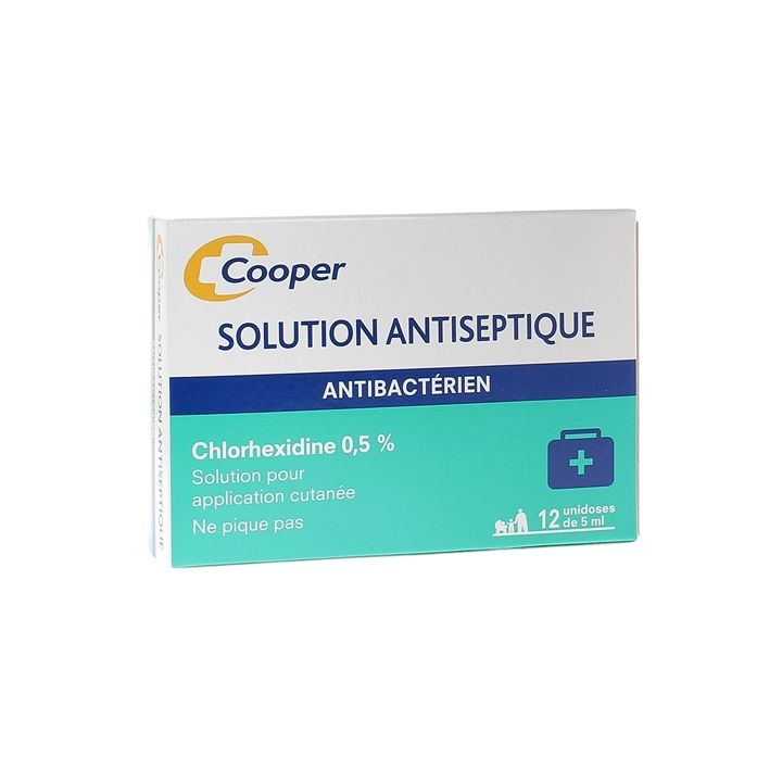 Solution antiseptique chlorhexidine 0,5% Cooper - 12 unidoses de 5 ml