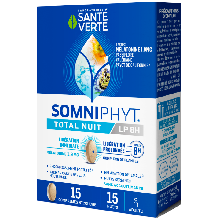 Somniphyt Total Nuit LP 1,9 mg Santé Verte - boîte de 15 comprimés