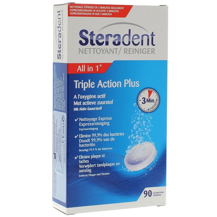 Steradent triple action plus comprimés nettoyants - boite de 90 comprimés